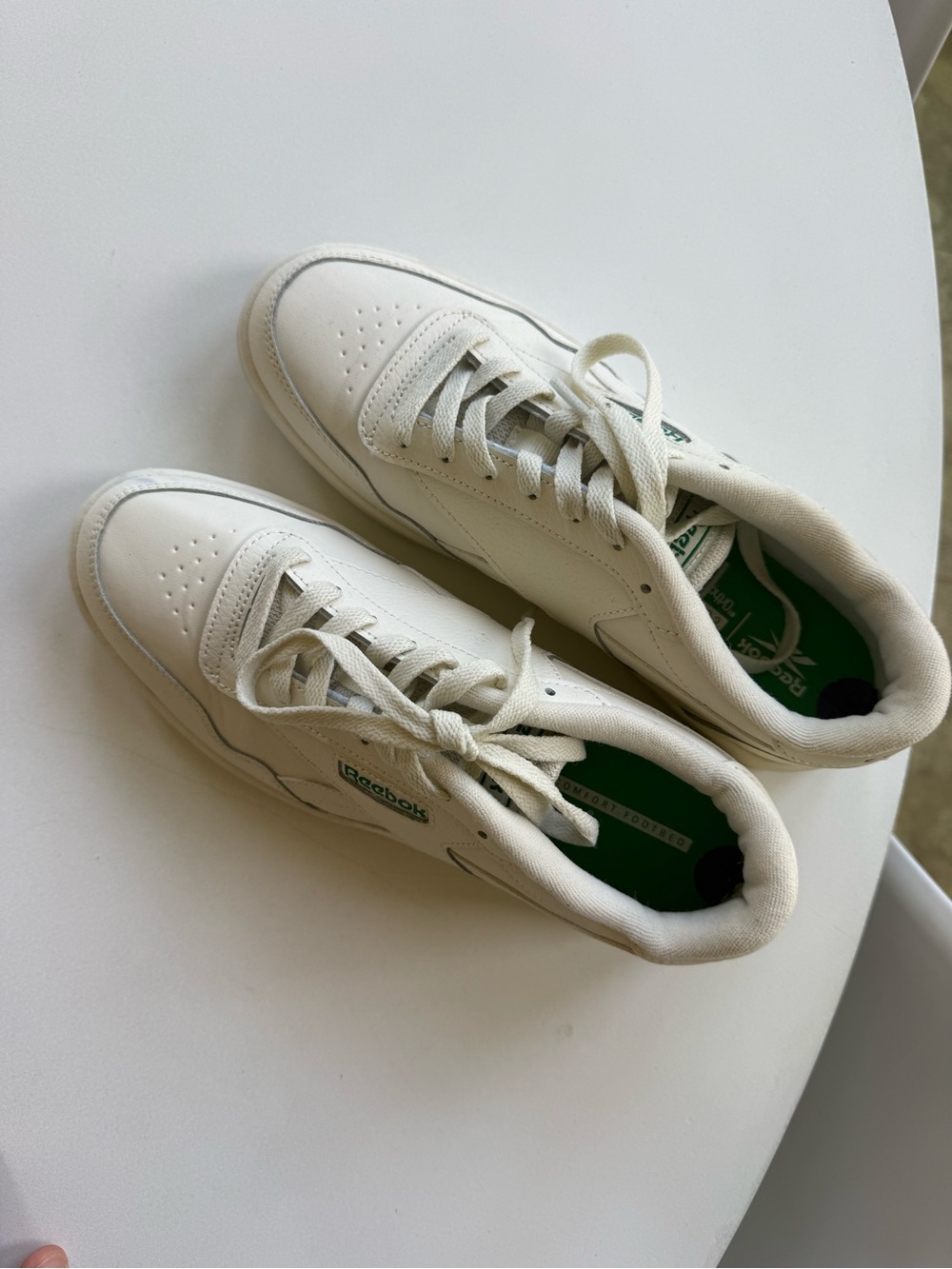 Reebok White Leather Sneakers with Green Details